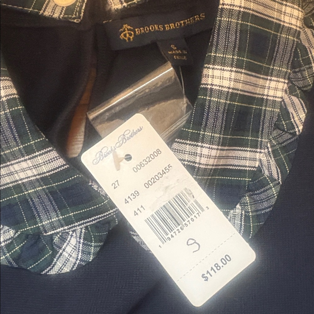 NWT Brooks Brothers Navy Top with Green Plaid Collar - Picture 6 of 6